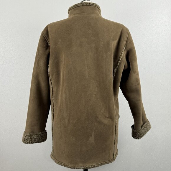 LL Bean Womens Light Brown Coat Button Up Jacket Sherpa Lining High Neck Sz XL - Picture 3 of 16